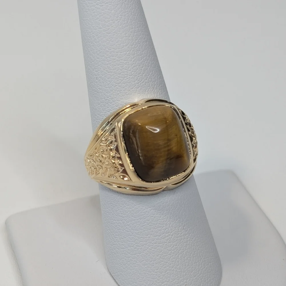 Vintage Tiger's Eye 18K HGE Ring - Chunky Gold Gemstone Estate Jewelry